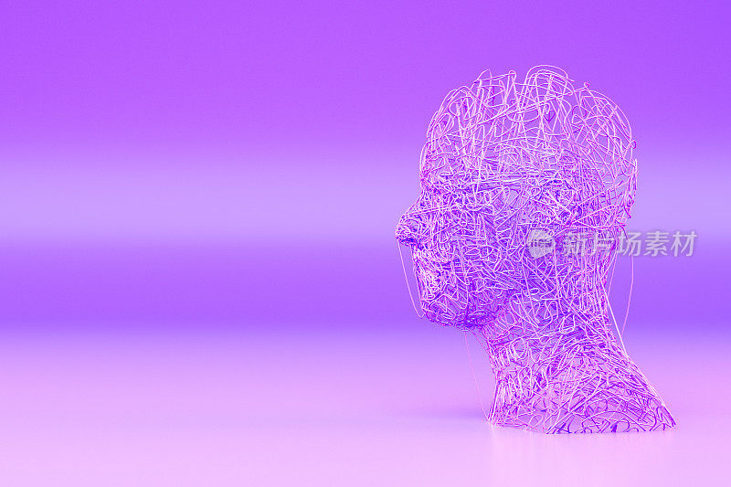 3D Wired Shape Cyborg Head，人工智能，机器学习概念